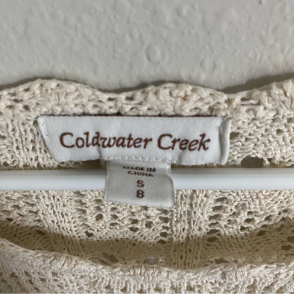 Coldwater Creek Crochet Knit Cream Short Sleeve Blouse Small - Picture 3 of 5